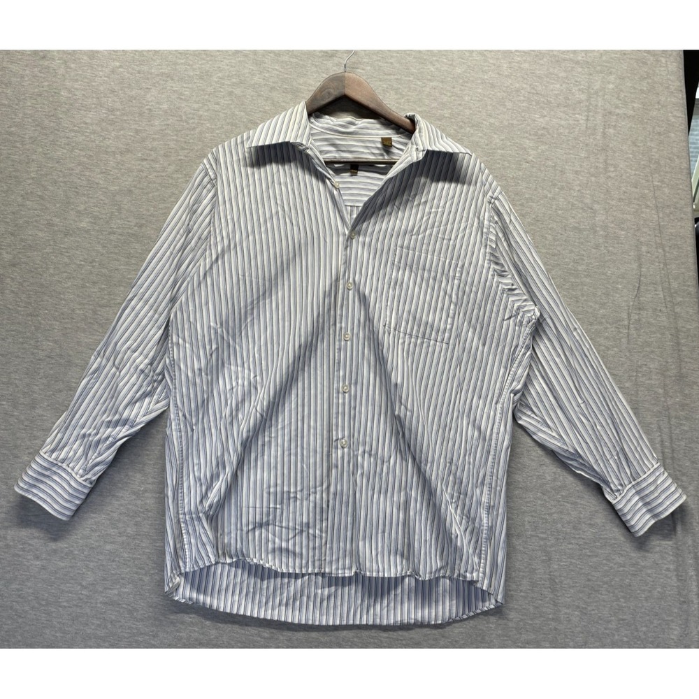 BCBG Attitude Dress Shirt Mens Large 16.5 32-33 White Multi Striped Business